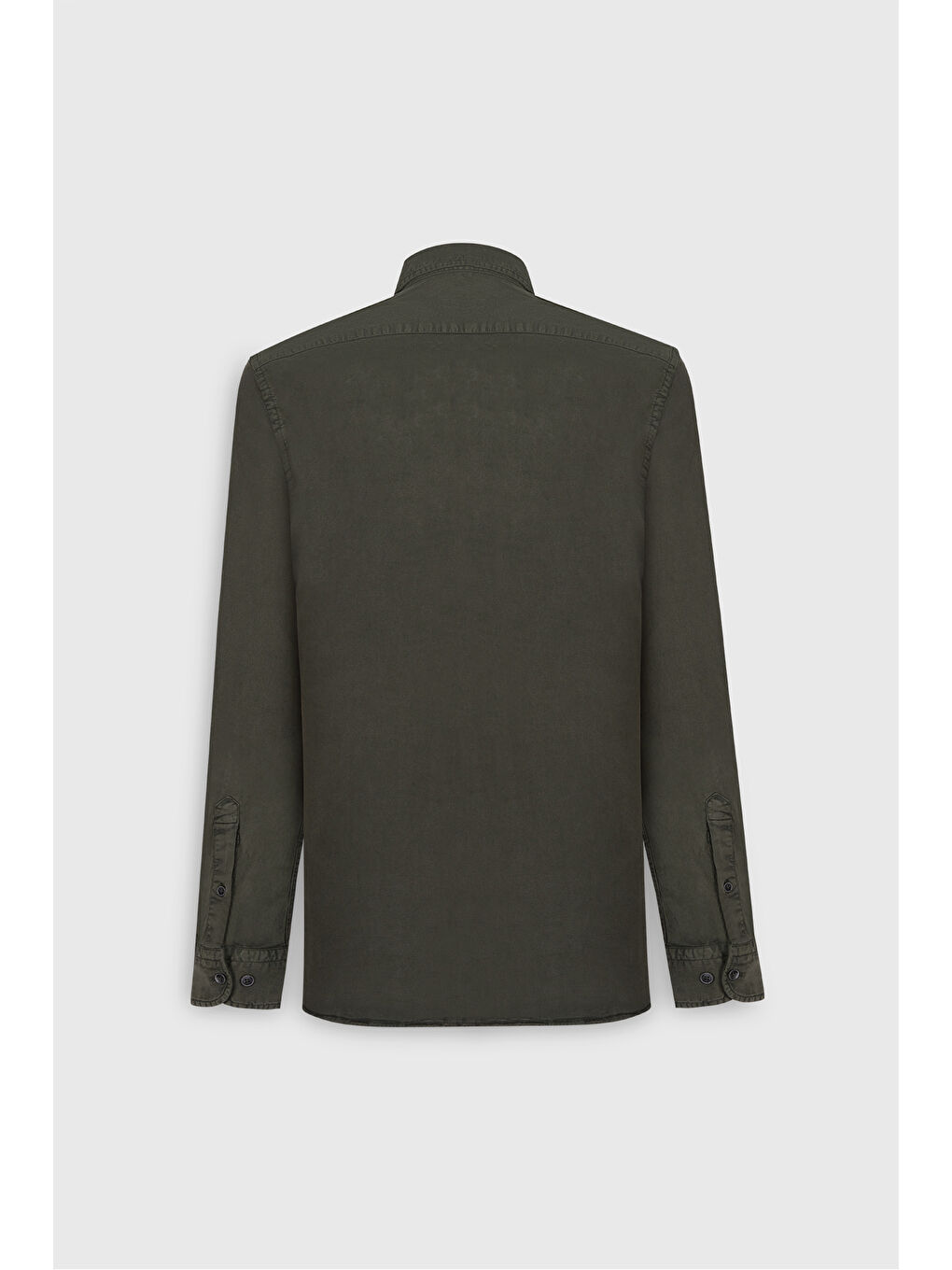 Erkek Haki Slim Fit Dar Kesim Gizli Düğme Yaka Pamuklu Gömlek-8