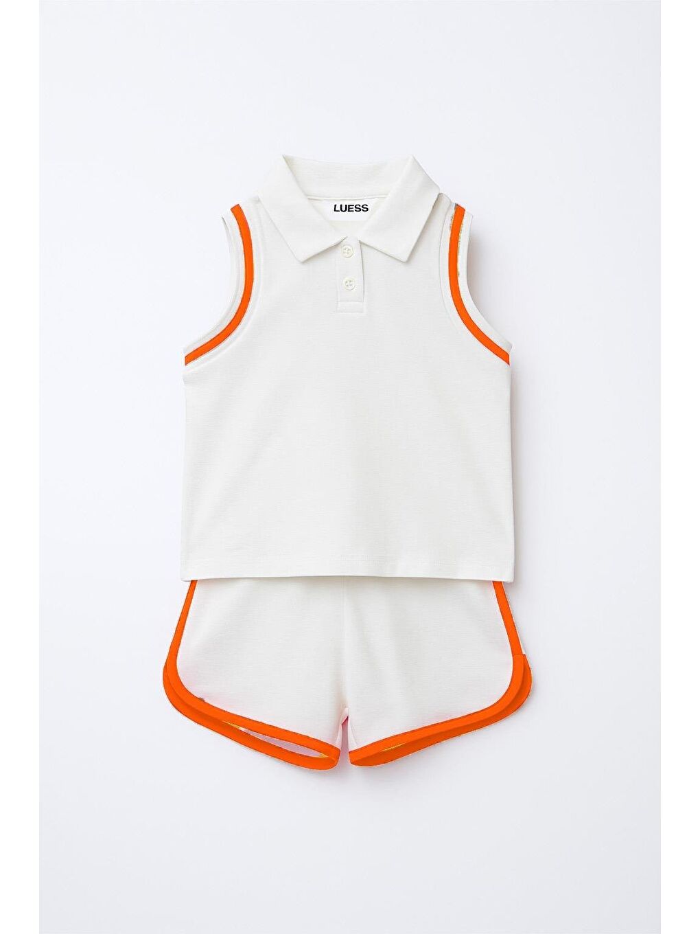 Kız Çocuk Polo Yaka Şerit Detaylı Şortlu Takım - Turuncu (3-4 Yaş 8-9 Yaş)-1