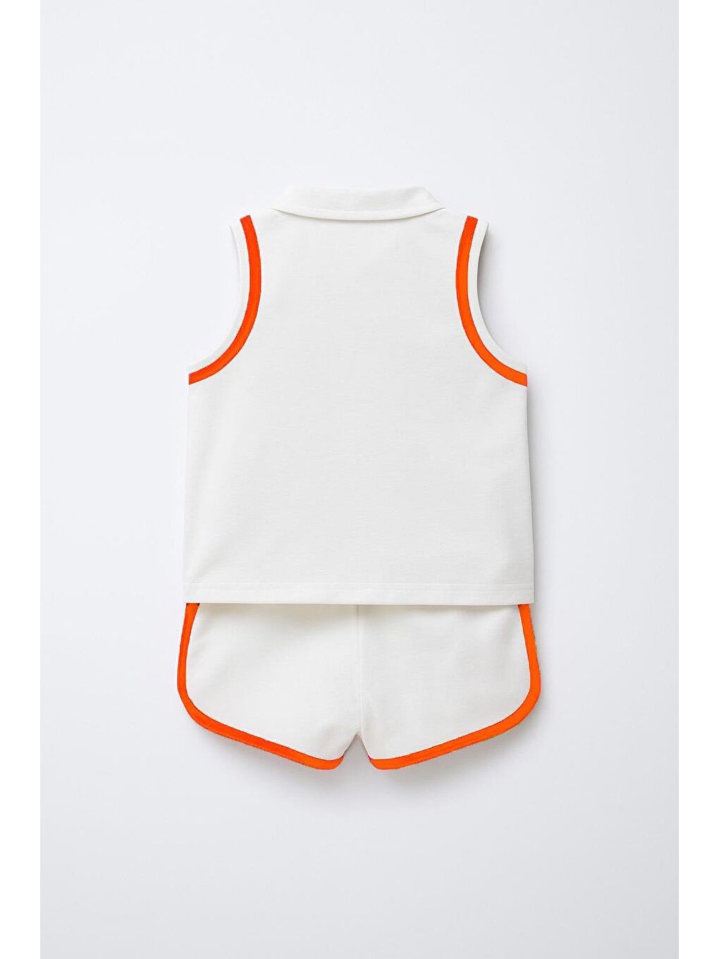 Kız Çocuk Polo Yaka Şerit Detaylı Şortlu Takım - Turuncu (3-4 Yaş 8-9 Yaş)-2