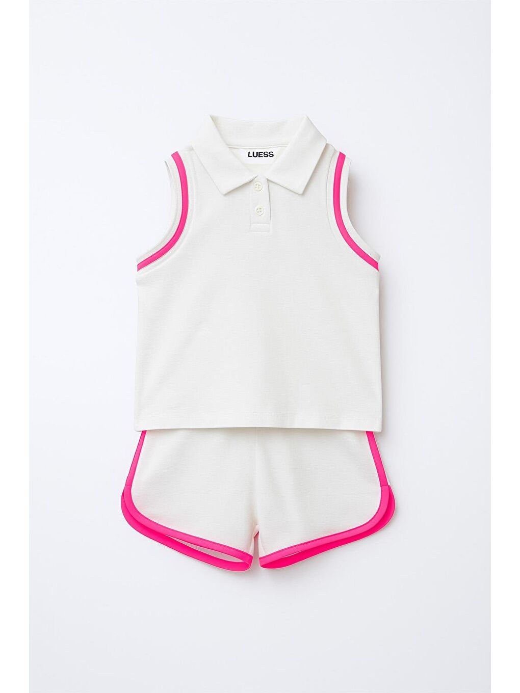 Kız Çocuk Polo Yaka Şerit Detaylı Şortlu Takım - Pembe (3-4 Yaş 8-9 Yaş)-1