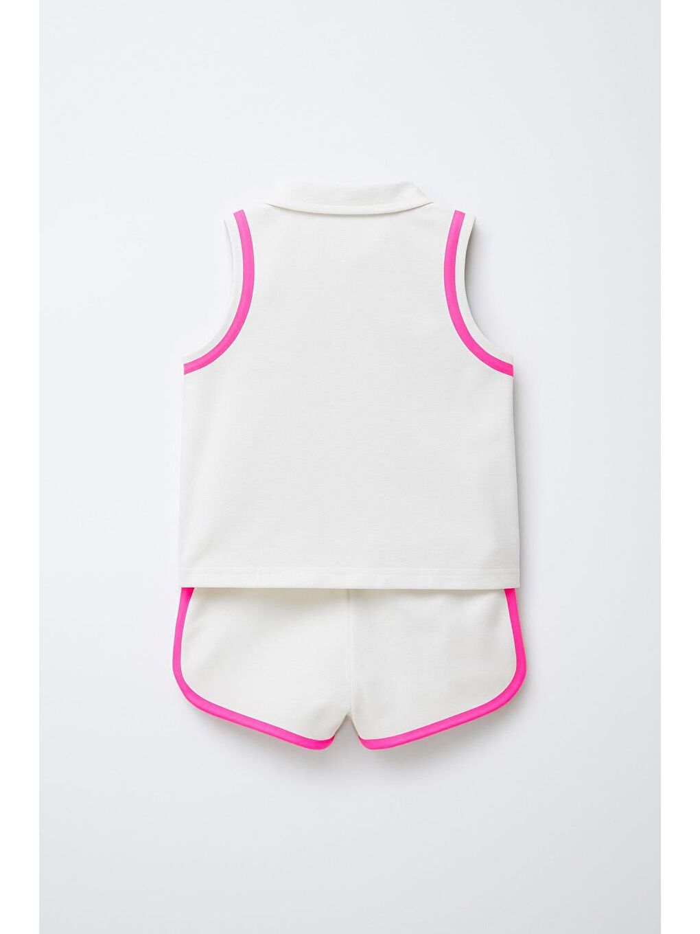 Kız Çocuk Polo Yaka Şerit Detaylı Şortlu Takım - Pembe (3-4 Yaş 8-9 Yaş)-2