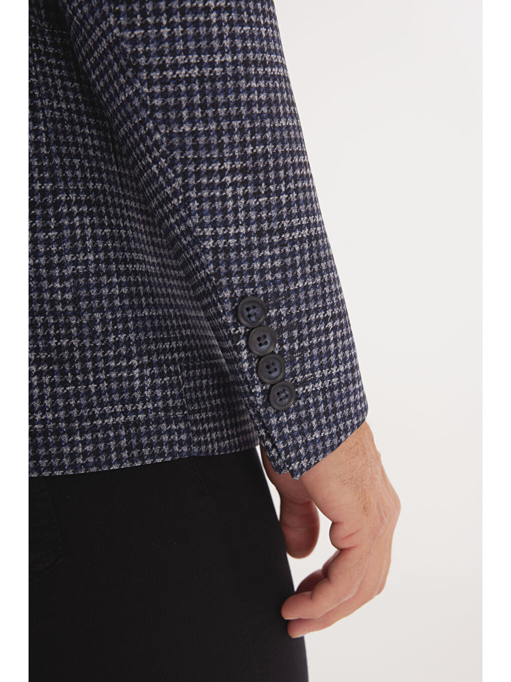 Erkek Lacivert Slim Fit Dar Kesim Mono Yaka Kazayağı Desenli Ceket-3