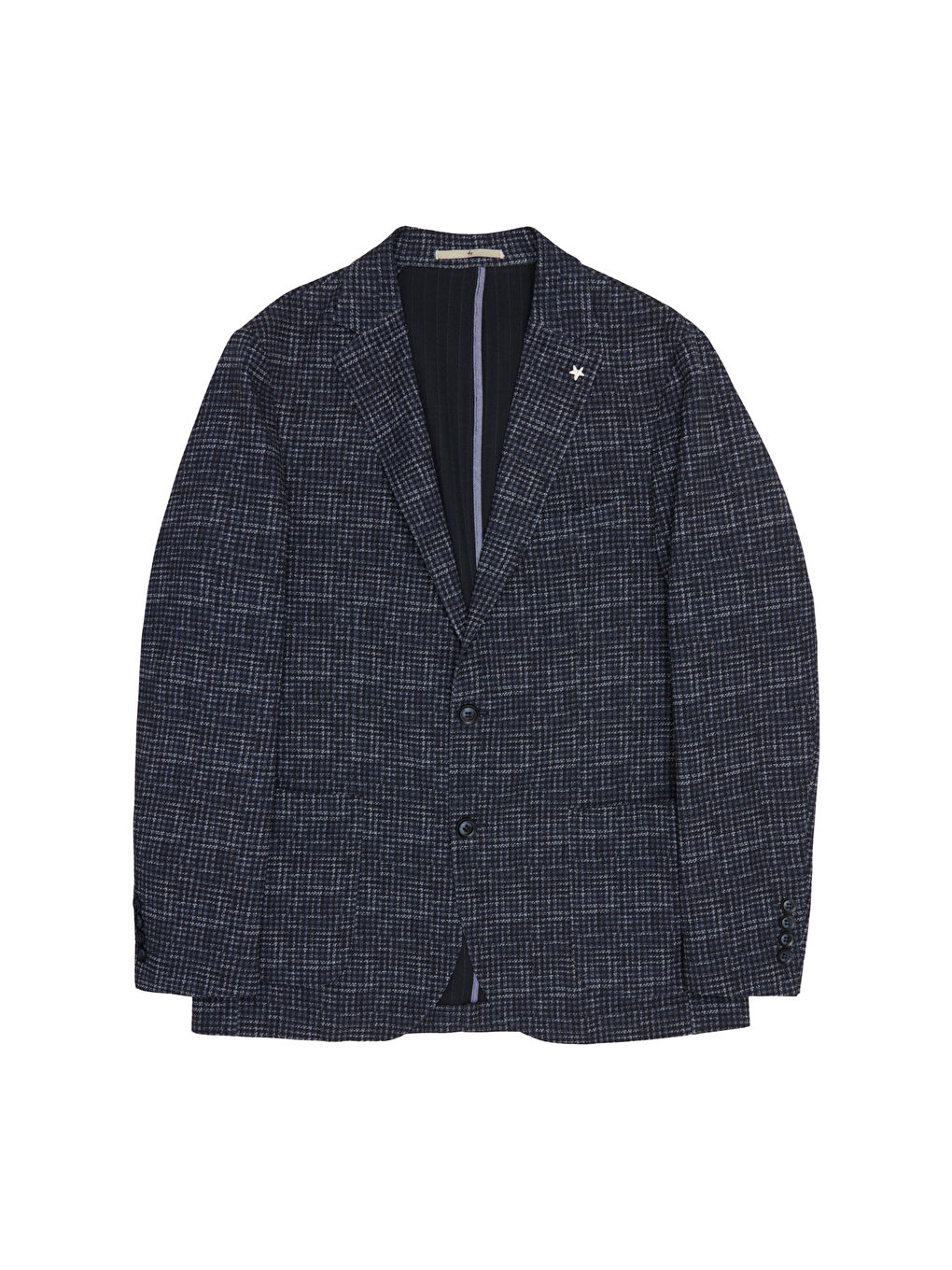 Erkek Lacivert Slim Fit Dar Kesim Mono Yaka Kazayağı Desenli Ceket-5