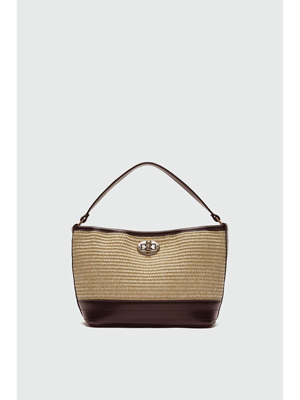 Kahverengi Urban Hasır Görünümlü Kilitli Omuz Çanta Taba