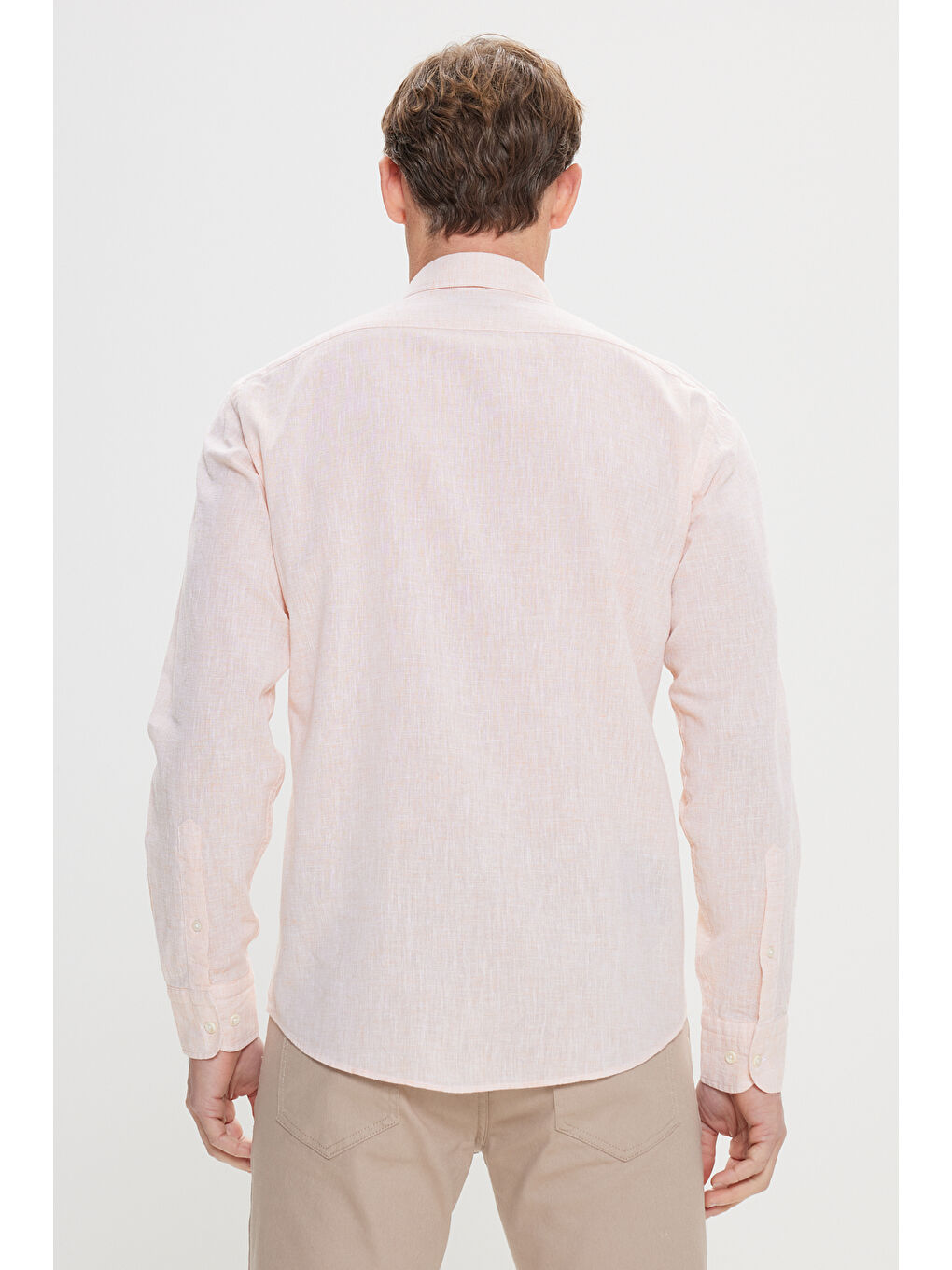 Erkek Turuncu Comfort Fit Rahat Kesim Pamuklu Gizli Düğme Yaka Gömlek-4