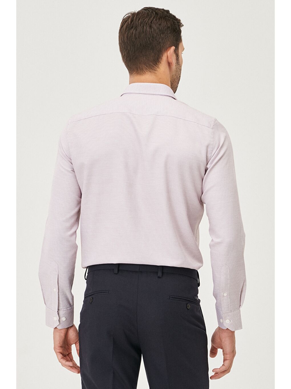 Erkek Beyaz-Bordo Slim Fit Dar Kesim Klasik Yaka Armürlü Gömlek-2