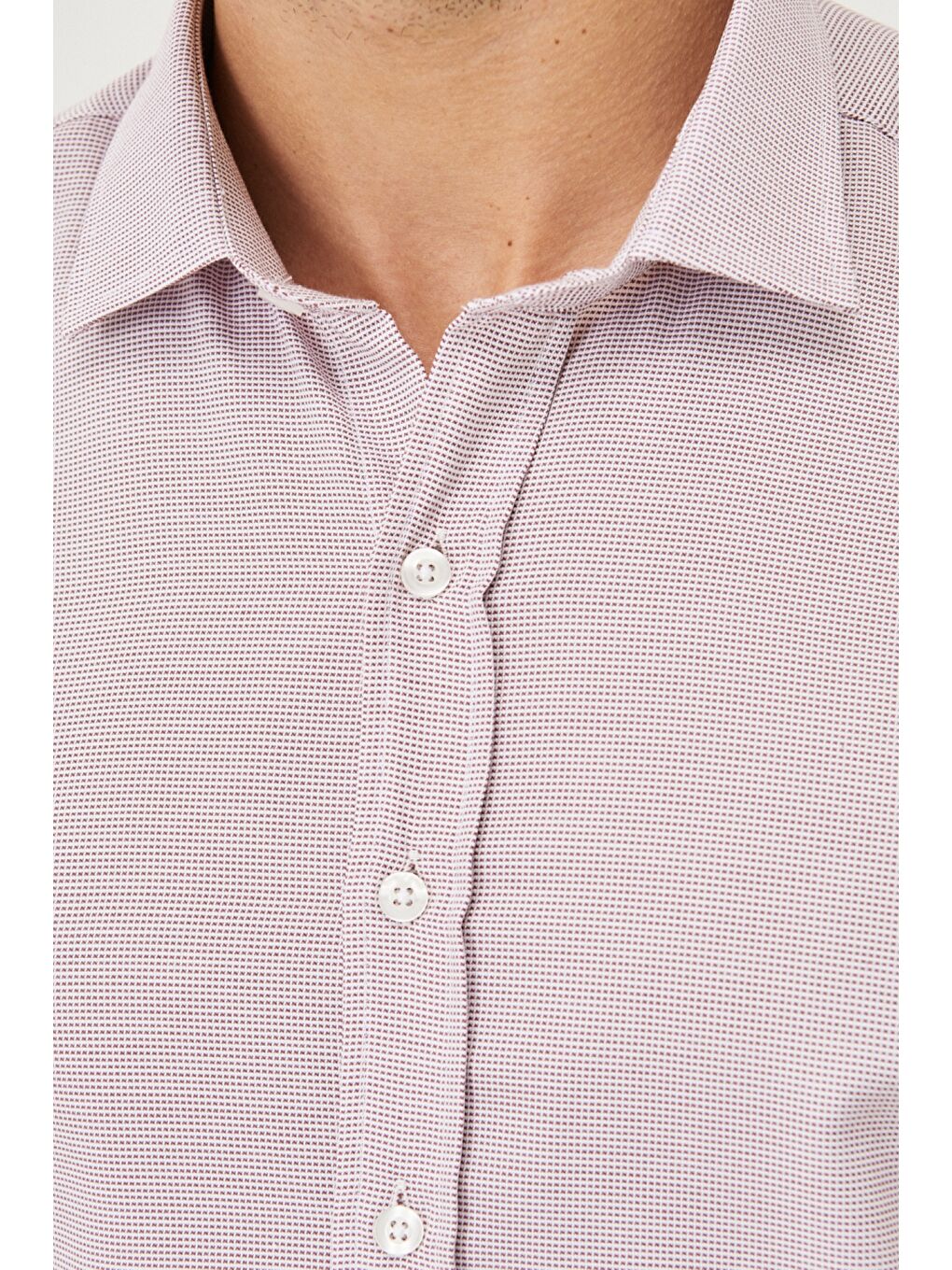 Erkek Beyaz-Bordo Slim Fit Dar Kesim Klasik Yaka Armürlü Gömlek-3