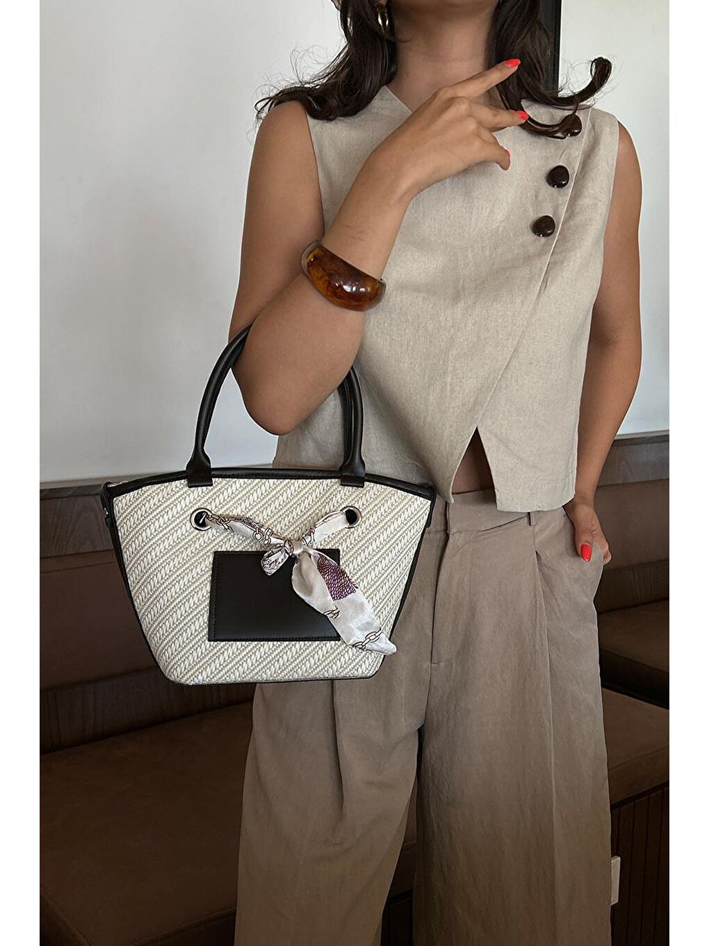 Modena Şal Aksesuarlı El Ve Omuz Çantası Kahverengi-6