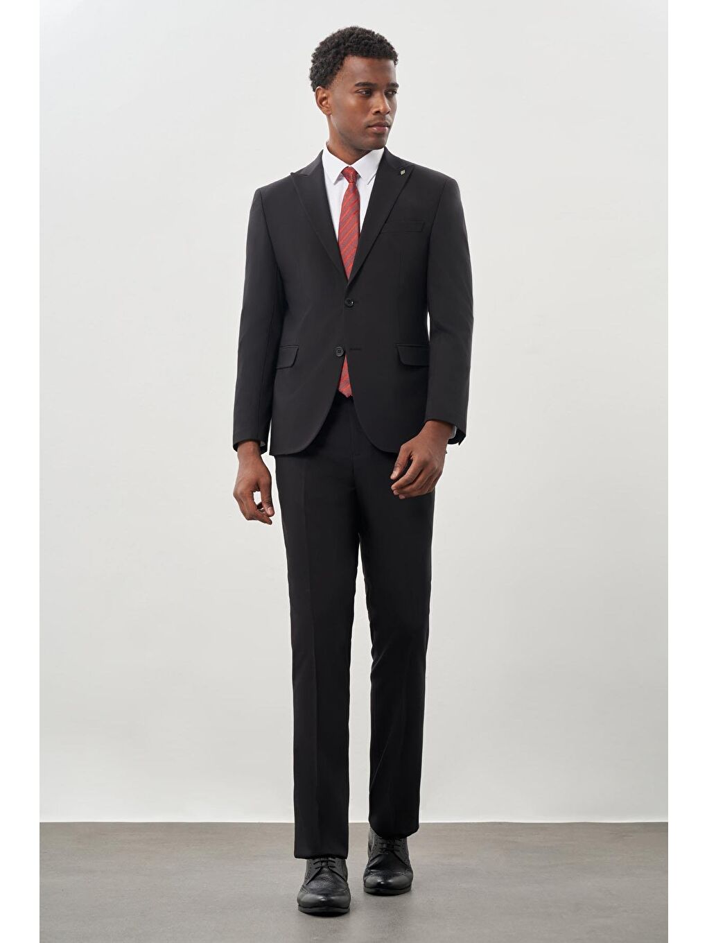 Siyah Düz Bez Ayağı Kılıç Yaka 2 Düğme Yünlü 6 Drop Slim Fit Classic Takım Elbise 1001245179_001