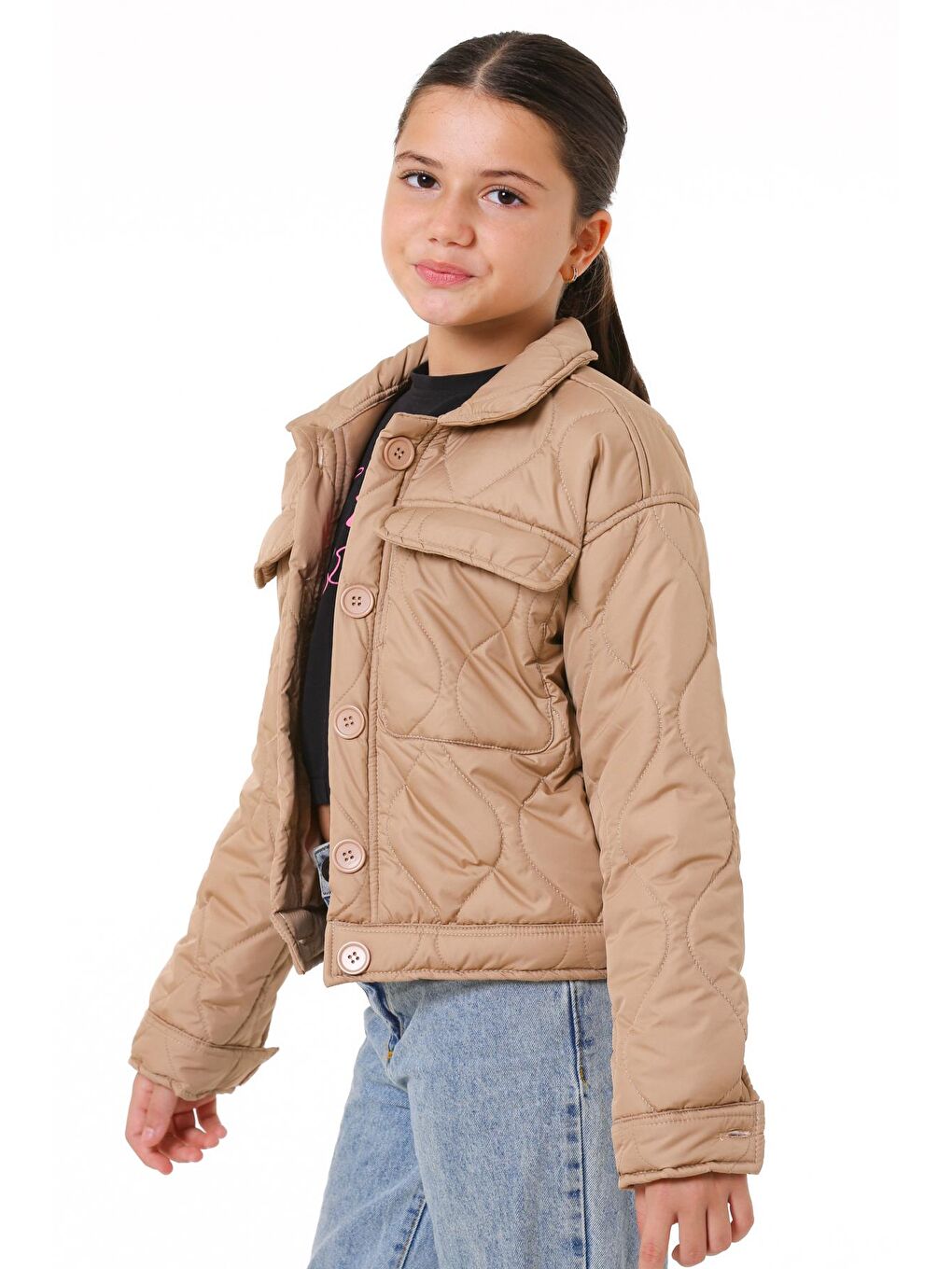 Kız Çocuk Bej Kapitone Mevsimlik 7-12 Yaş Mont - 23241-1