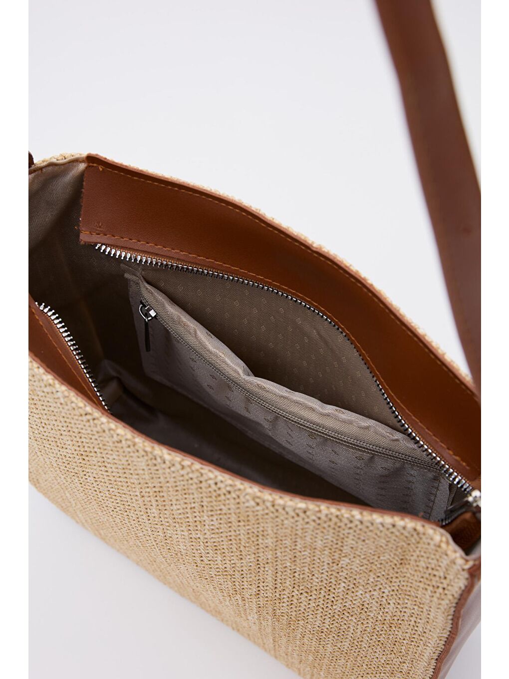 Kahverengi Valenza Hasır Görünümlü Omuz Çanta Taba-3