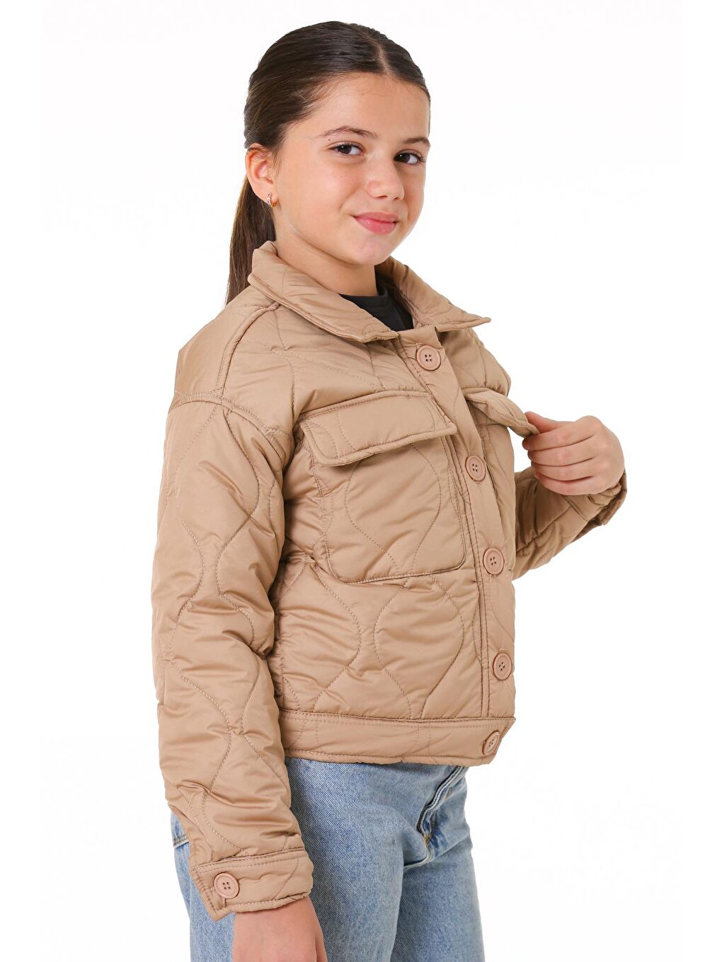 Kız Çocuk Bej Kapitone Mevsimlik 7-12 Yaş Mont - 23241-1-1