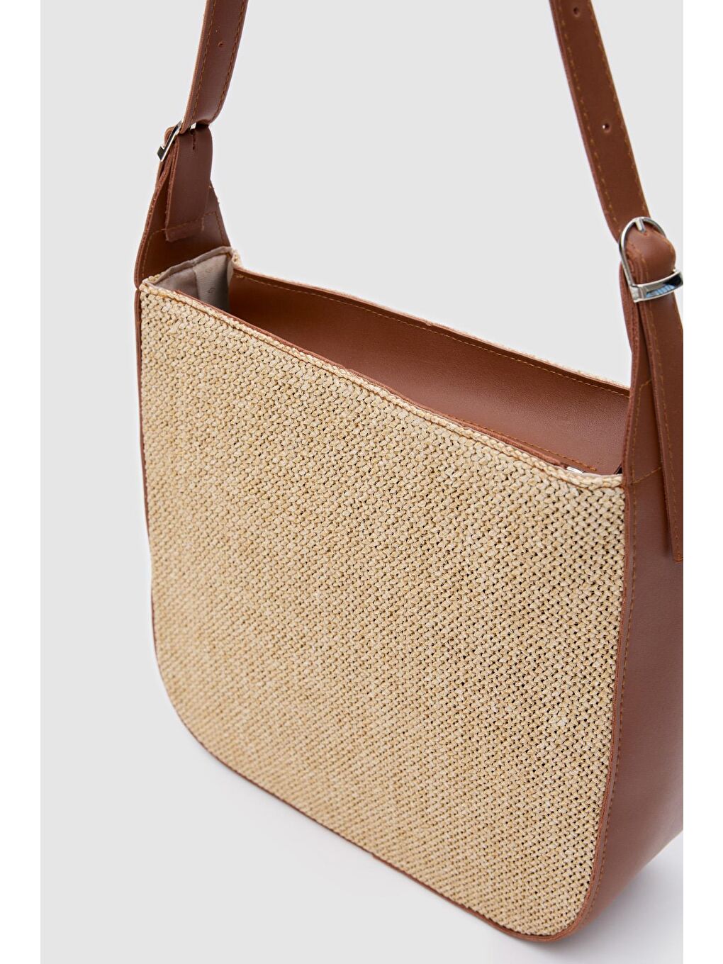 Kahverengi Valenza Hasır Görünümlü Omuz Çanta Taba-4