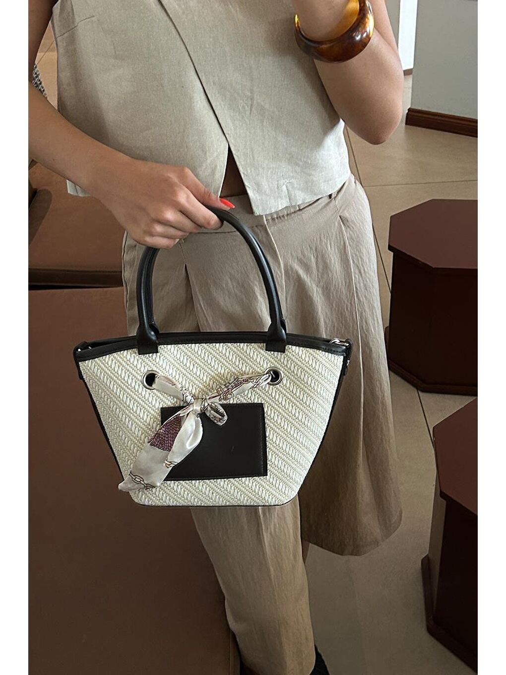 Modena Şal Aksesuarlı El Ve Omuz Çantası Kahverengi-8