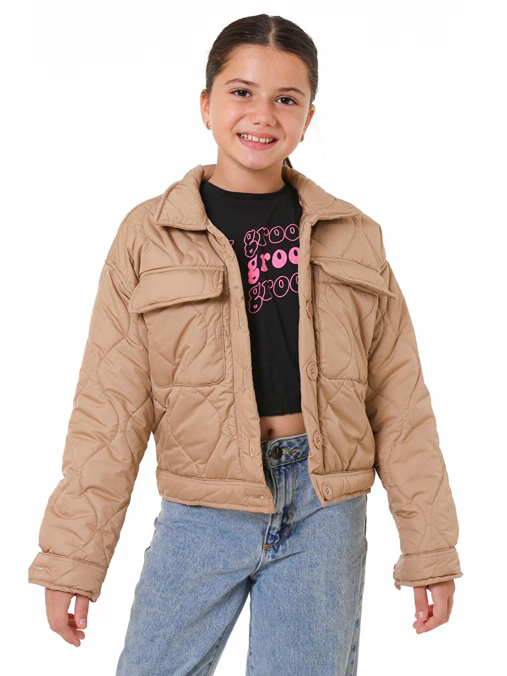 Kız Çocuk Bej Kapitone Mevsimlik 7-12 Yaş Mont - 23241-1-2