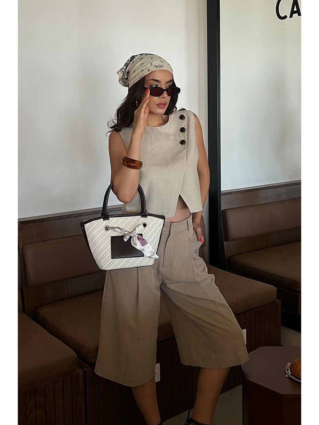 Modena Şal Aksesuarlı El Ve Omuz Çantası Kahverengi-11