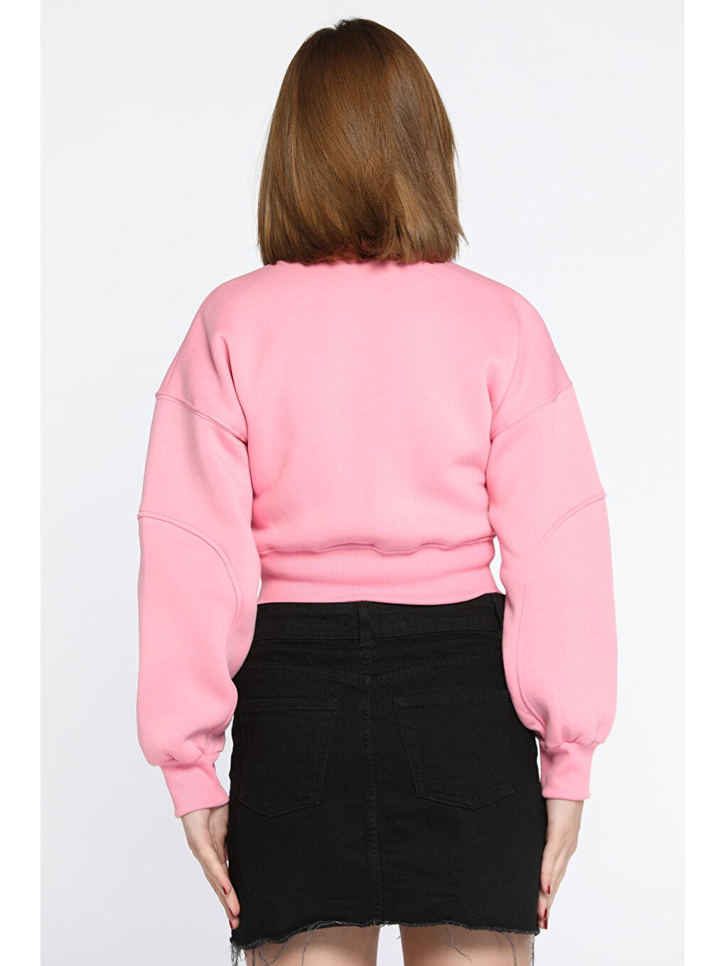 GÜLSELİ Pembe Fermuarlı Crop Top Sweatshirt - 2