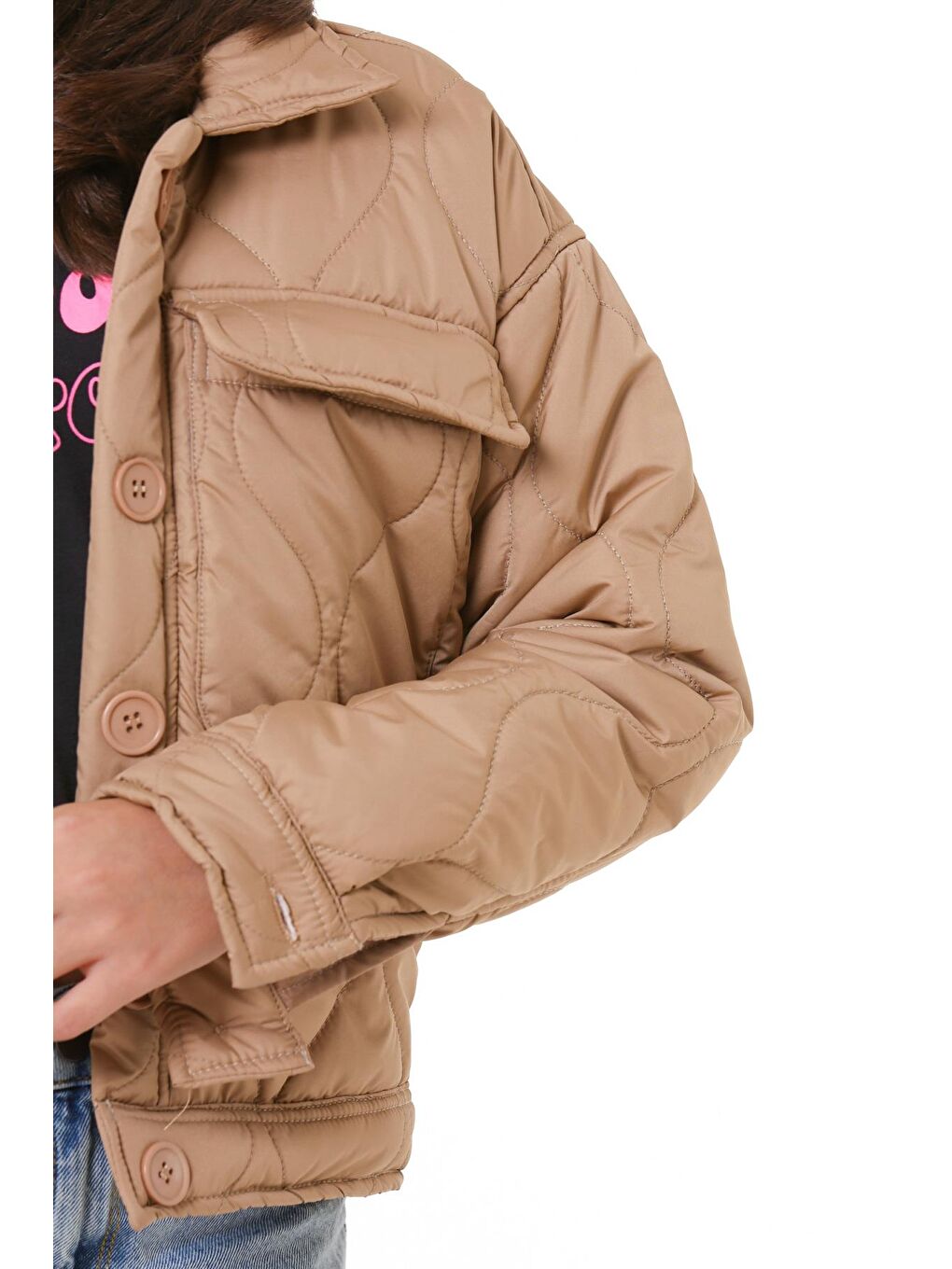 Kız Çocuk Bej Kapitone Mevsimlik 7-12 Yaş Mont - 23241-1-4