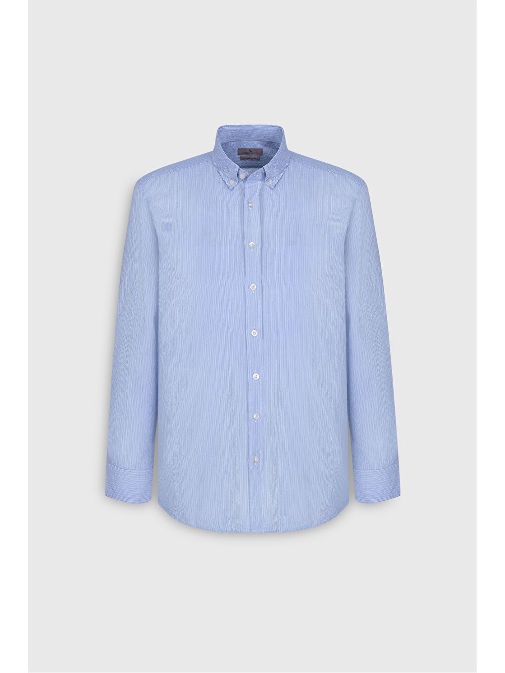 Erkek Beyaz-Mavi Slim Fit Dar Kesim Düğmeli Yaka %100 Pamuk Çizgili Gömlek-5