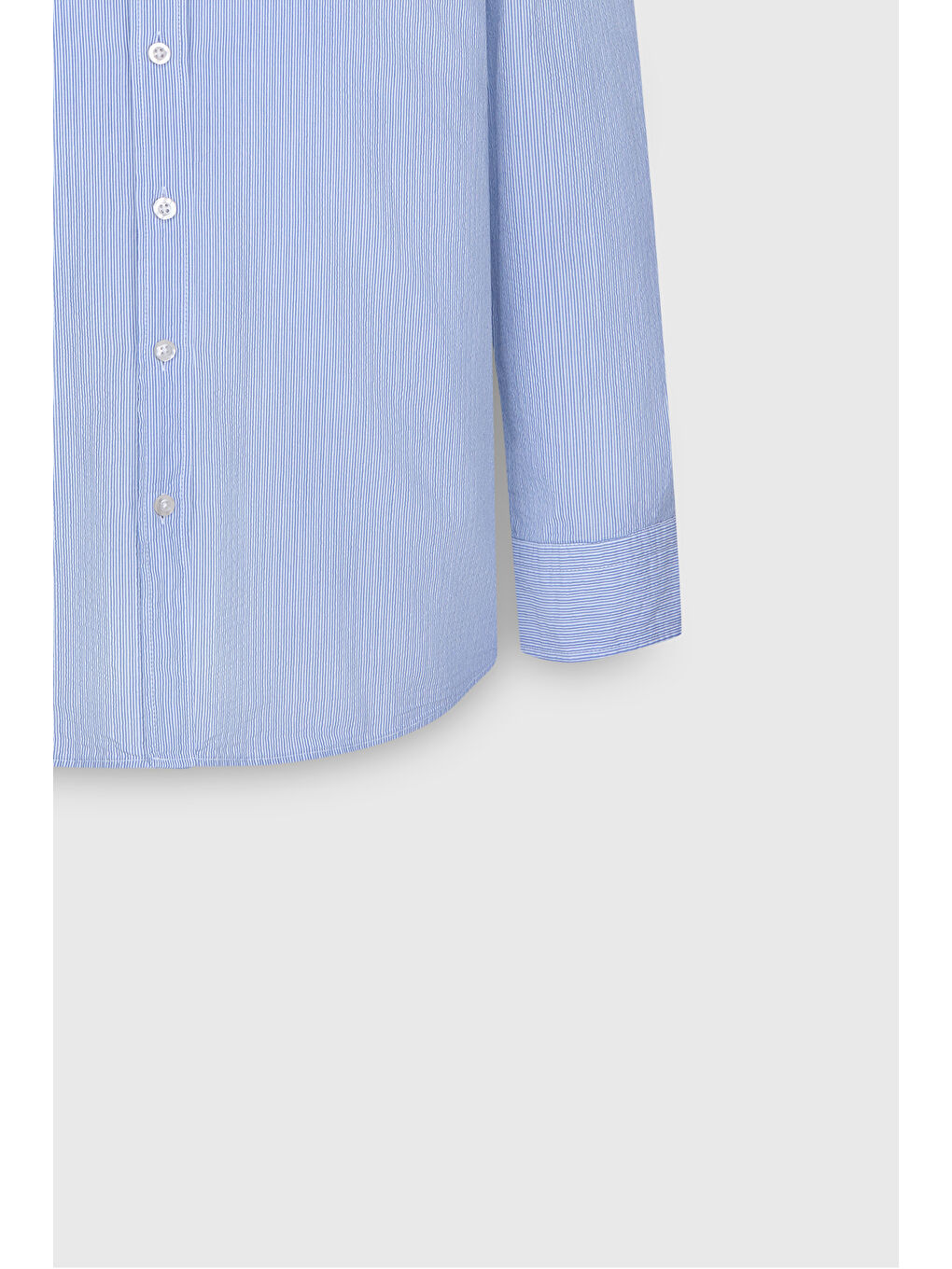 Erkek Beyaz-Mavi Slim Fit Dar Kesim Düğmeli Yaka %100 Pamuk Çizgili Gömlek-7