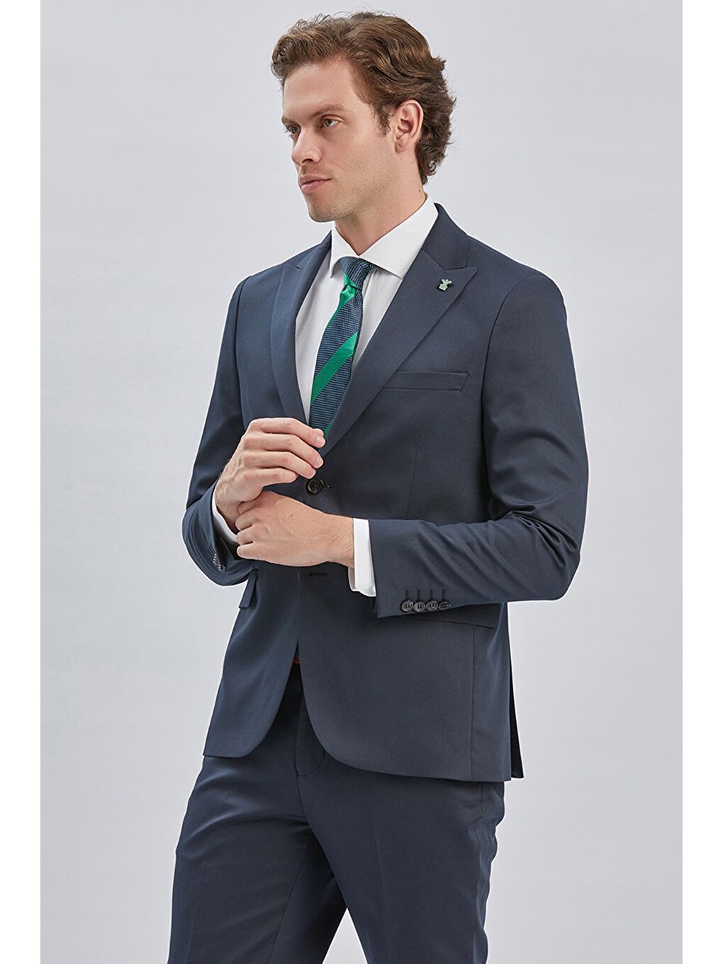 Koyu Lacivert Düz Bez Ayağı 6 Drop Slim Fit Classic Esnek Takım Elbise 1001240173-1