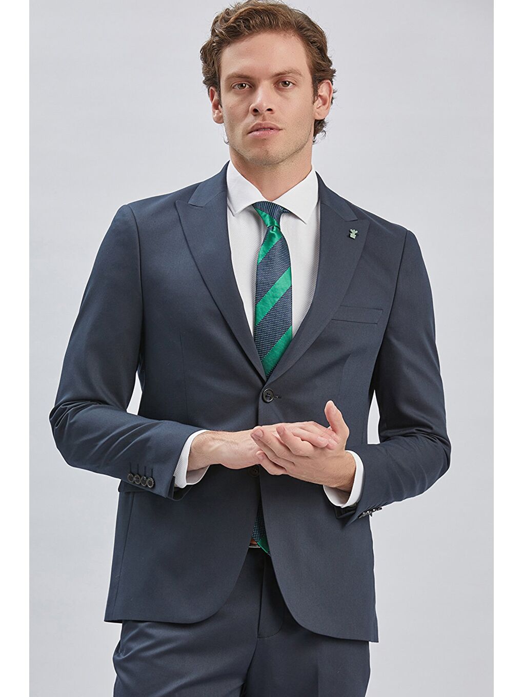 Koyu Lacivert Düz Bez Ayağı 6 Drop Slim Fit Classic Esnek Takım Elbise 1001240173-3