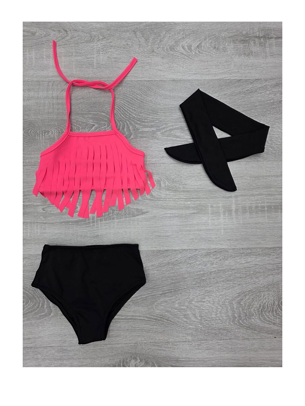 Karışık Bandanalı Fırfır Detaylı Yüksek Bel Kız Çocuk Mayo Takımı