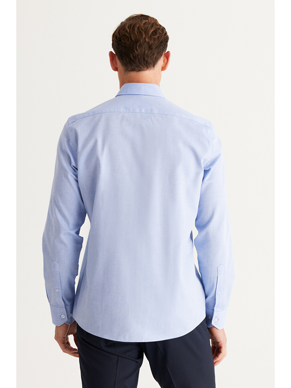 Erkek Mavi Slim Fit Dar Kesim Düğmeli Yaka %100 Pamuk Oxford Gömlek-4
