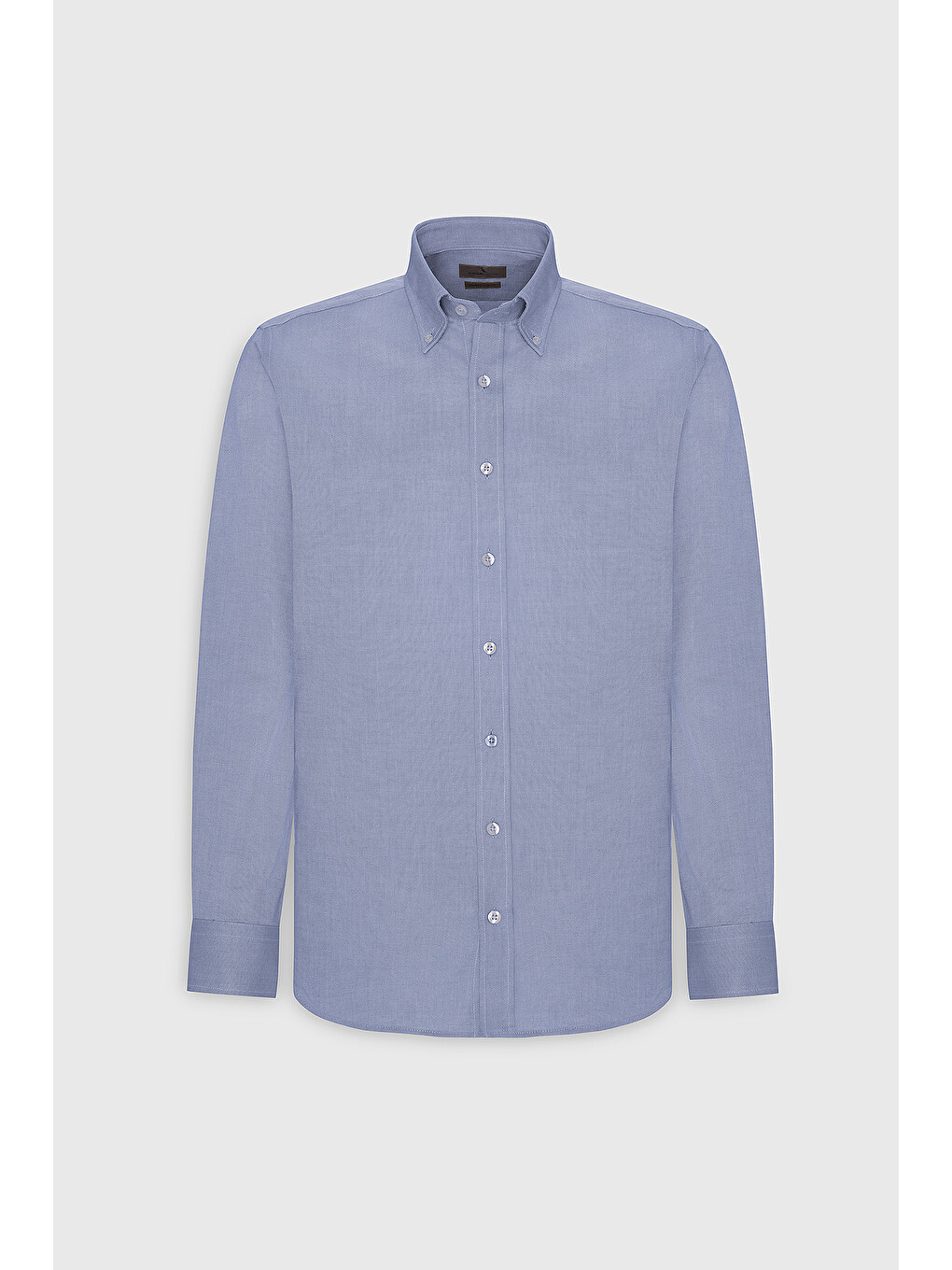 Erkek Mavi Slim Fit Dar Kesim Düğmeli Yaka %100 Pamuk Oxford Gömlek-5