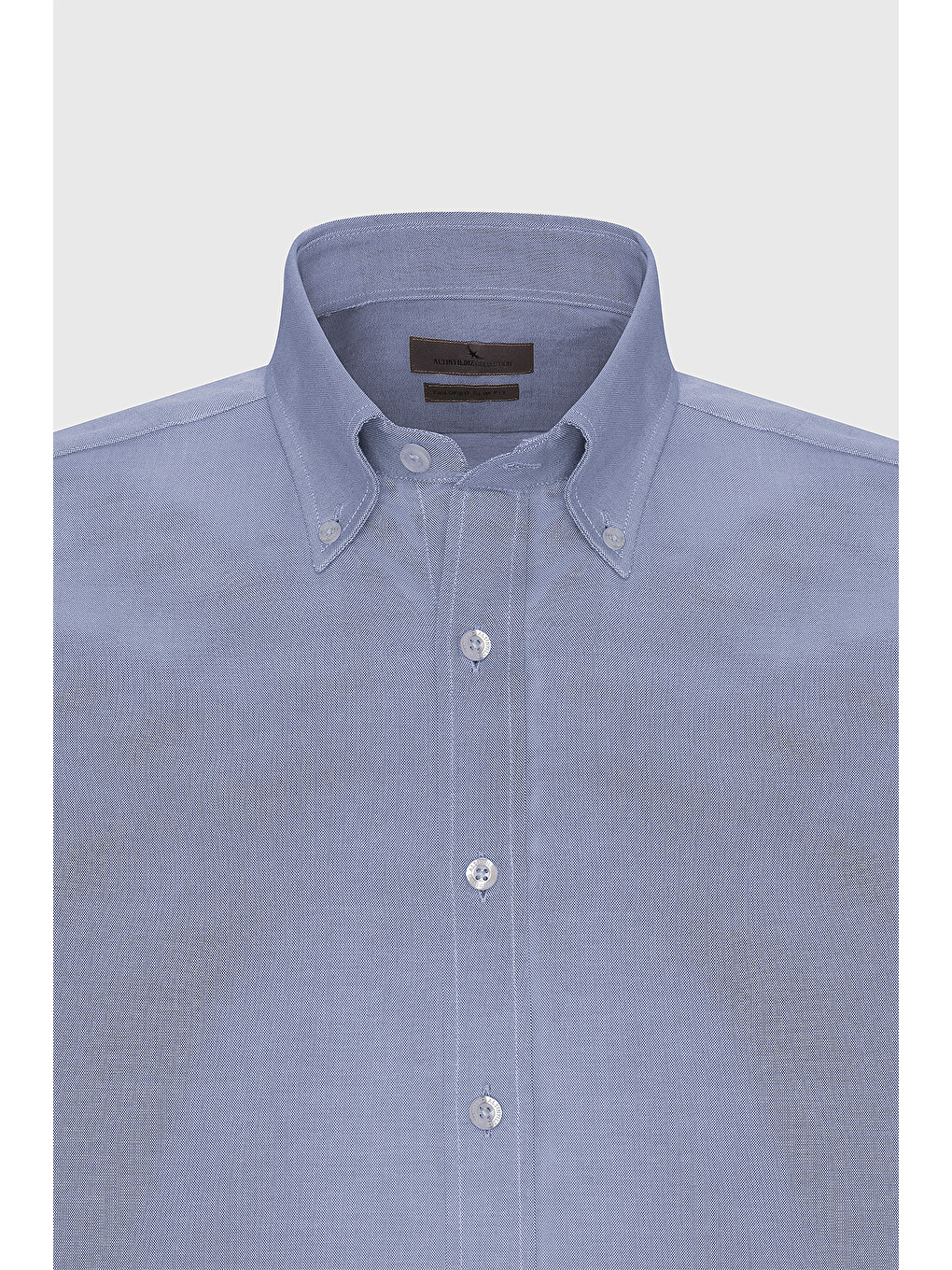 Erkek Mavi Slim Fit Dar Kesim Düğmeli Yaka %100 Pamuk Oxford Gömlek-6