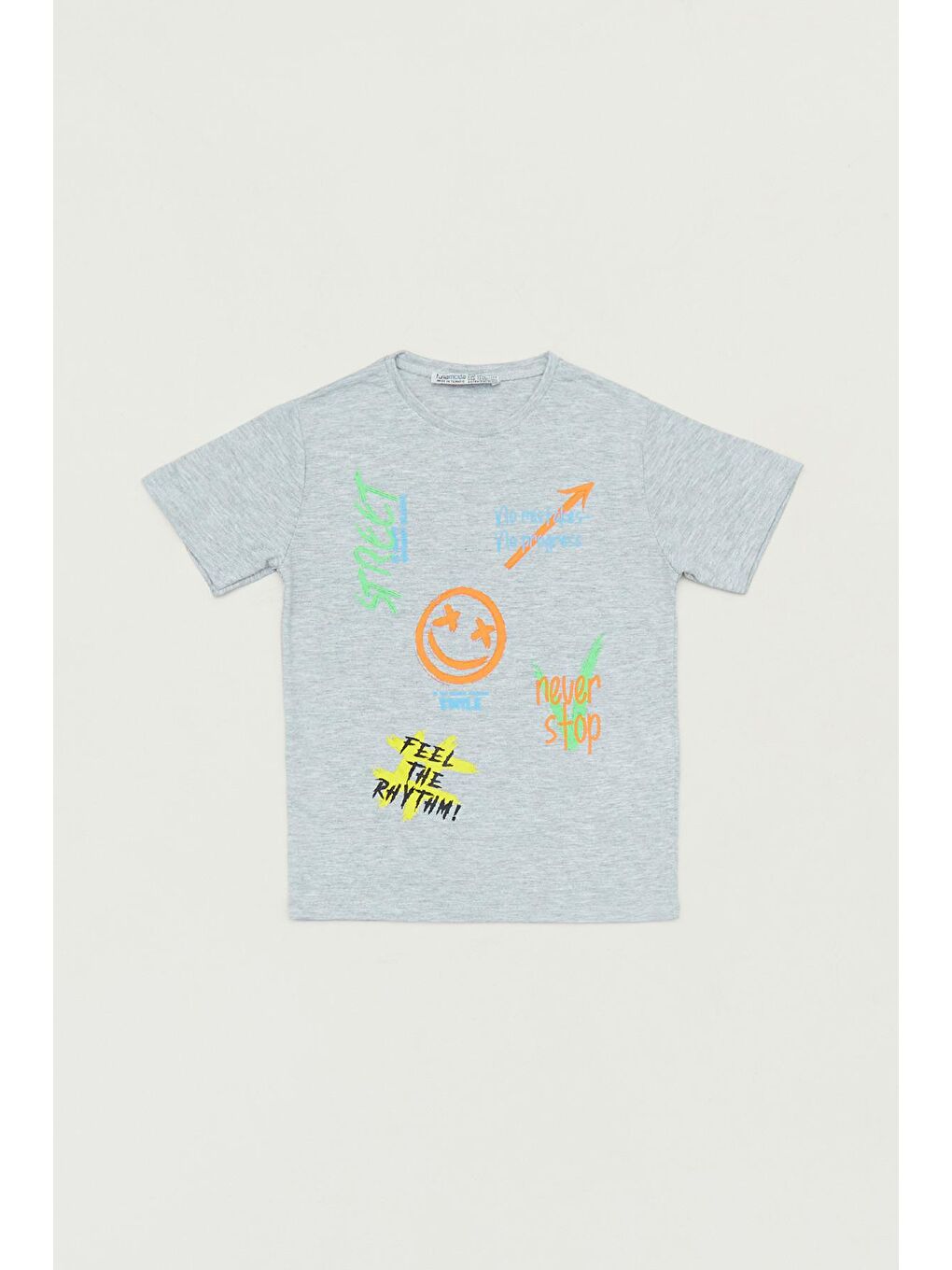 Gri Baskılı Bisiklet Yaka Erkek Çocuk Tişört