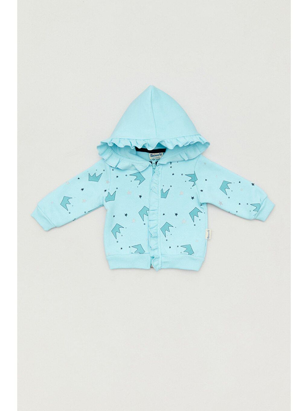 Mavi Baskılı Kapüşonlu Erkek Bebek  Sweatshirt