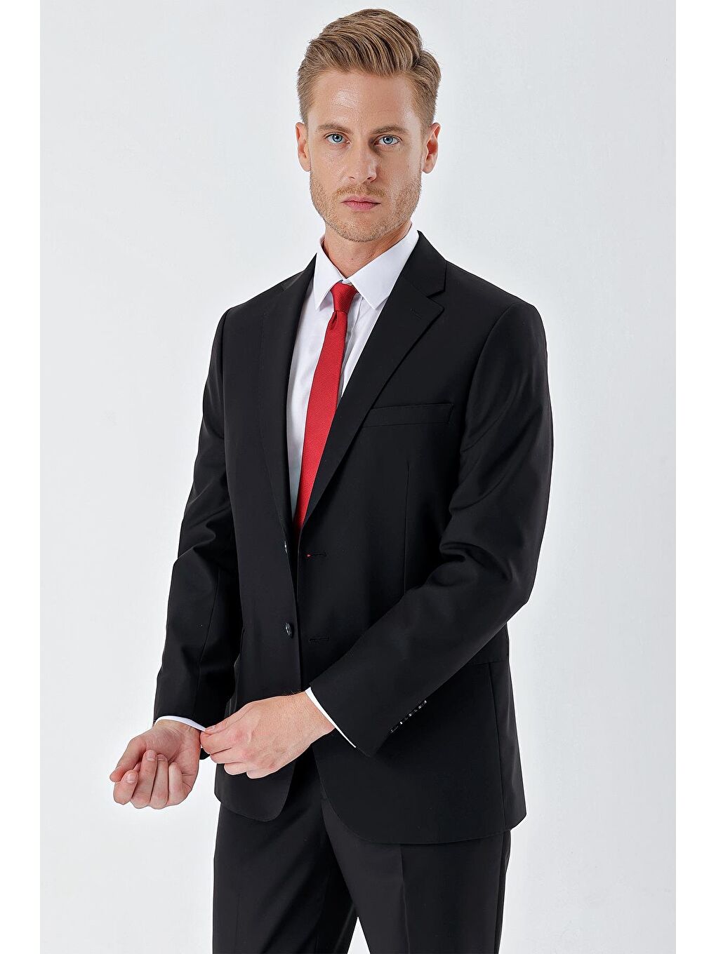 Siyah Gabardin Mono Yaka 6 Drop Comfort Fit Rahat Kesim Basic Takım Elbise 1001245010