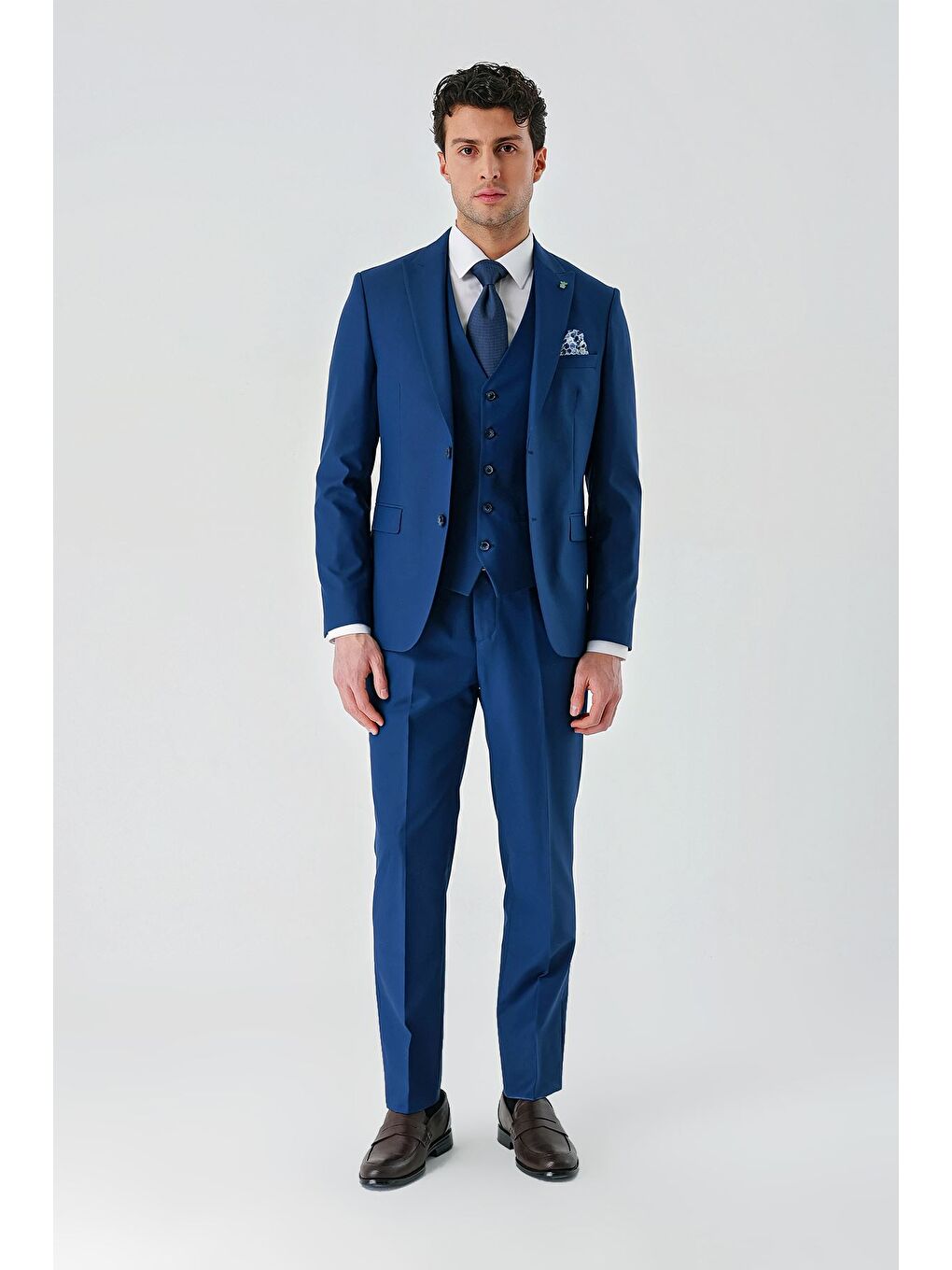 Lacivert Gabardin Kırlangıç Yaka Yelekli 6 Drop Slim Fit Klasik Takım Elbise 1001240187-1