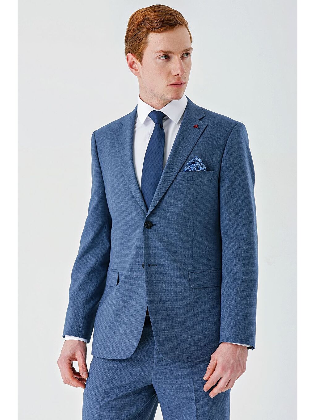 Koyu Mavi Mono Yaka Çift Yırtmaç 6 Drop Comfort Fit Rahat Kesim Klasik Takım Elbise 1001240102