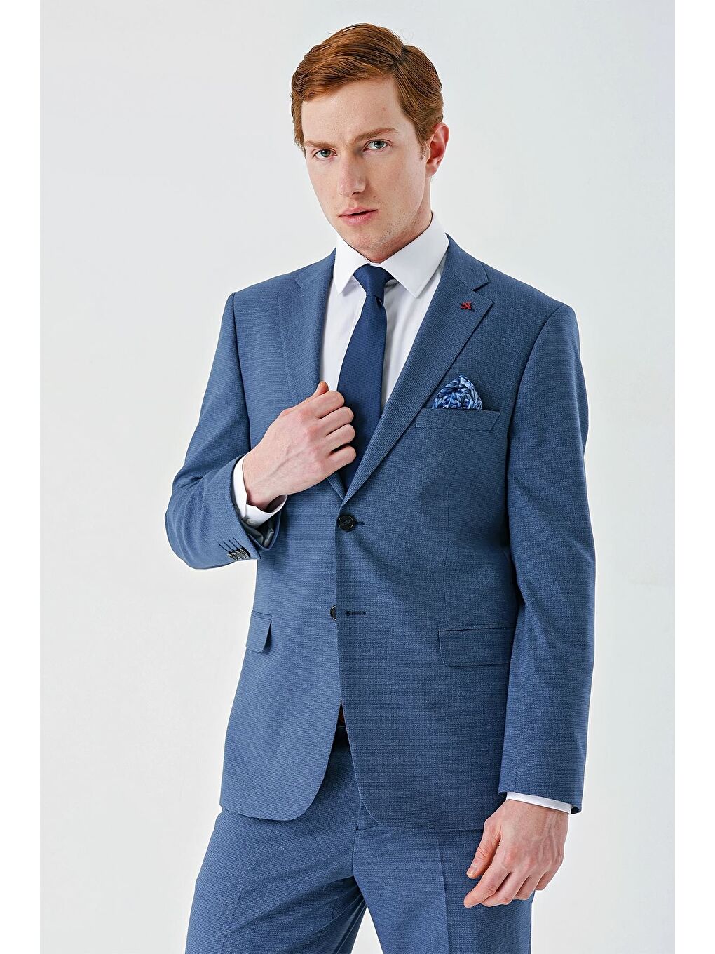 Koyu Mavi Mono Yaka Çift Yırtmaç 6 Drop Comfort Fit Rahat Kesim Klasik Takım Elbise 1001240102-3