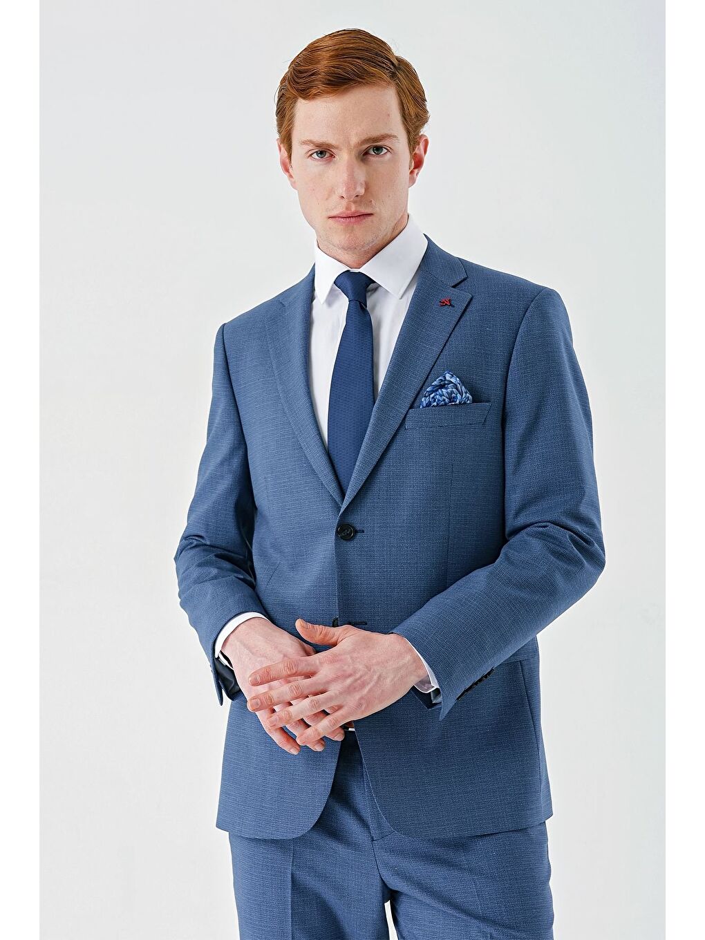 Koyu Mavi Mono Yaka Çift Yırtmaç 6 Drop Comfort Fit Rahat Kesim Klasik Takım Elbise 1001240102-5