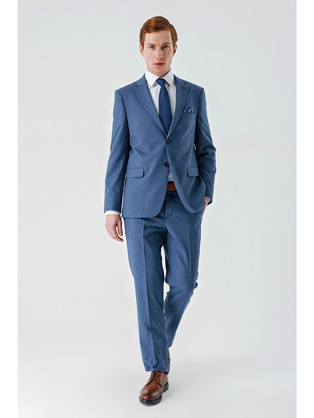 Koyu Mavi Mono Yaka Çift Yırtmaç 6 Drop Comfort Fit Rahat Kesim Klasik Takım Elbise 1001240102-6