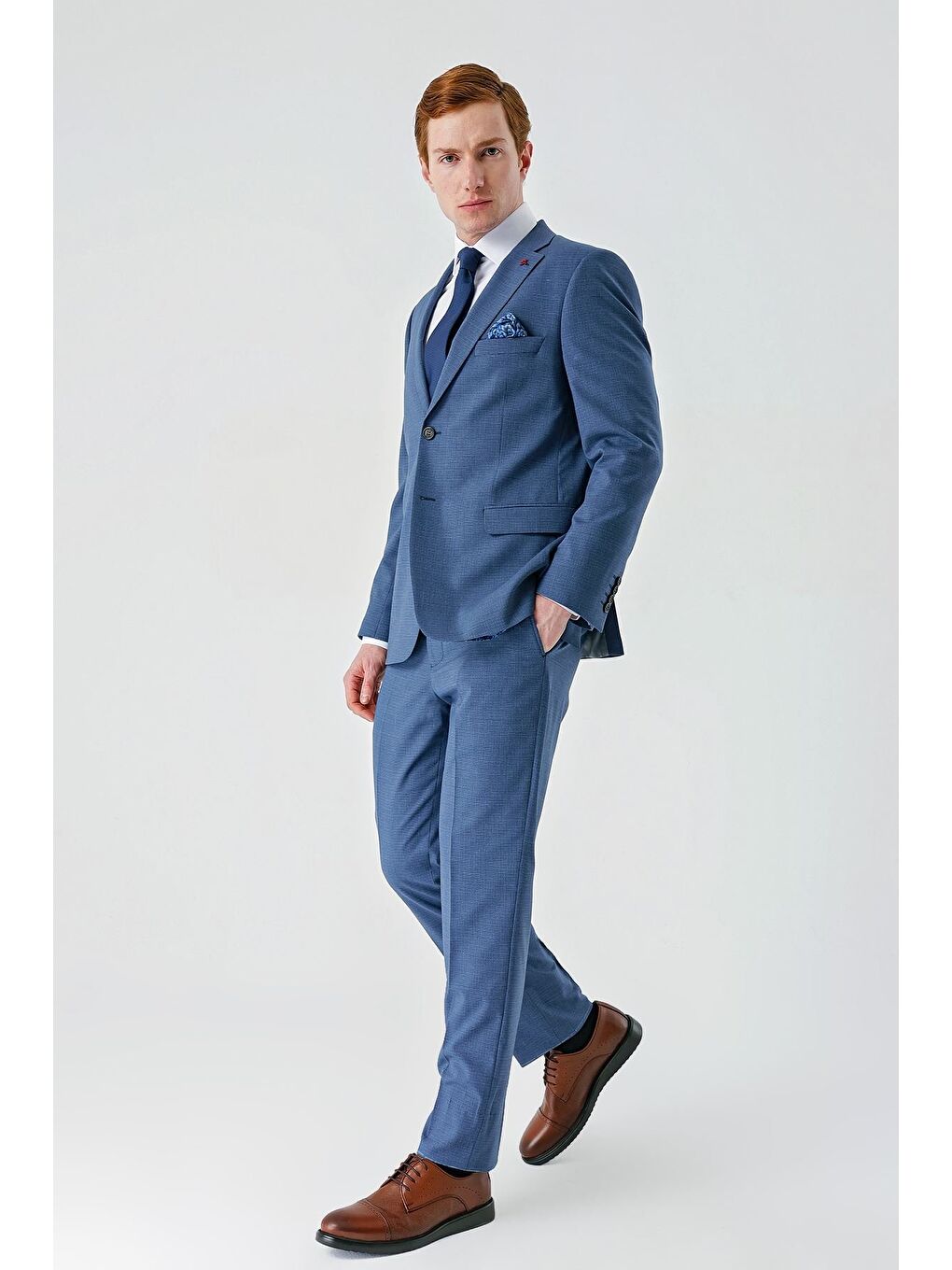 Koyu Mavi Mono Yaka Çift Yırtmaç 6 Drop Comfort Fit Rahat Kesim Klasik Takım Elbise 1001240102-7