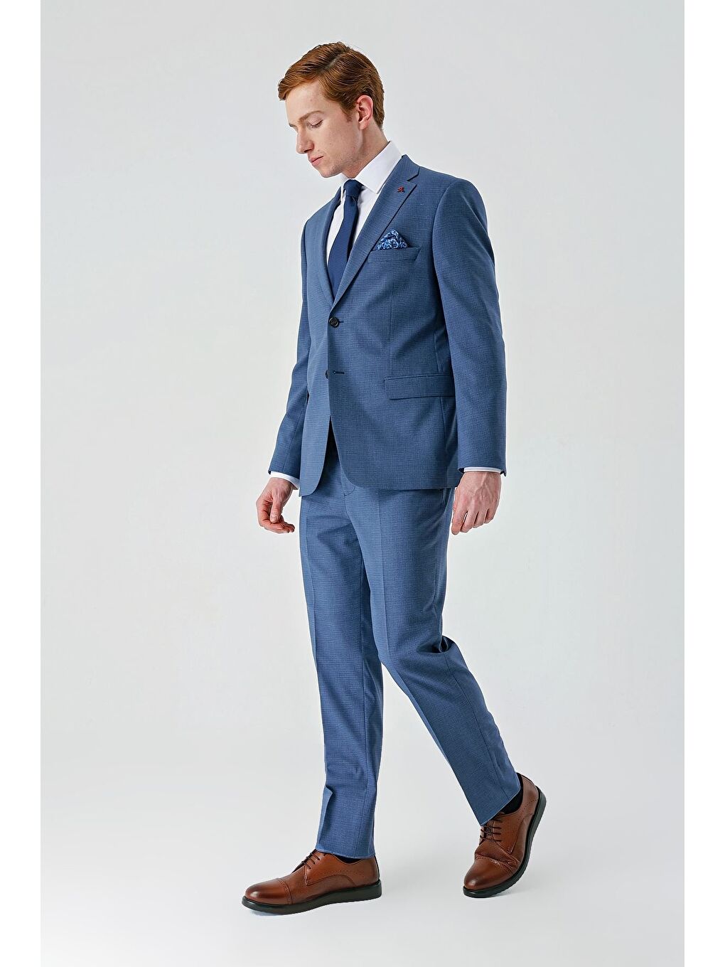 Koyu Mavi Mono Yaka Çift Yırtmaç 6 Drop Comfort Fit Rahat Kesim Klasik Takım Elbise 1001240102-8