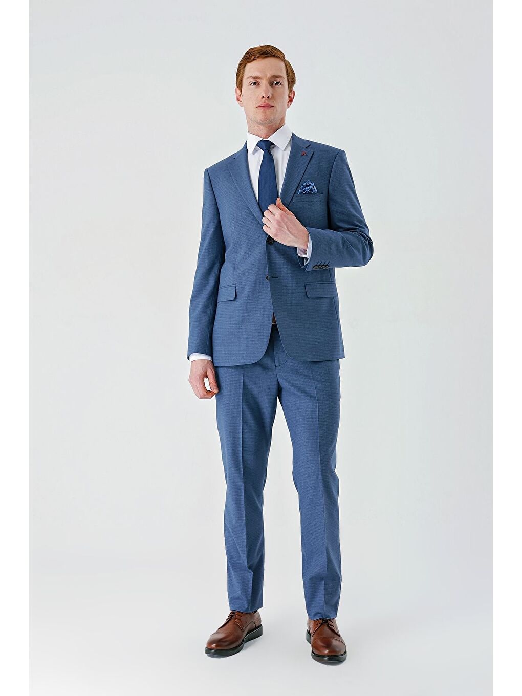 Koyu Mavi Mono Yaka Çift Yırtmaç 6 Drop Comfort Fit Rahat Kesim Klasik Takım Elbise 1001240102-9