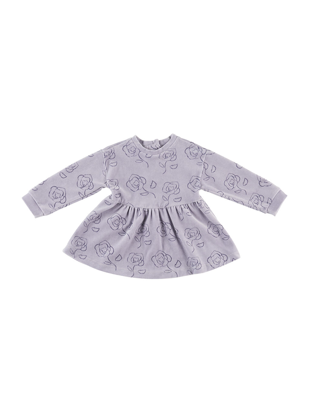 Lila Kız Bebek Çiçek Desenli Kadife Elbise