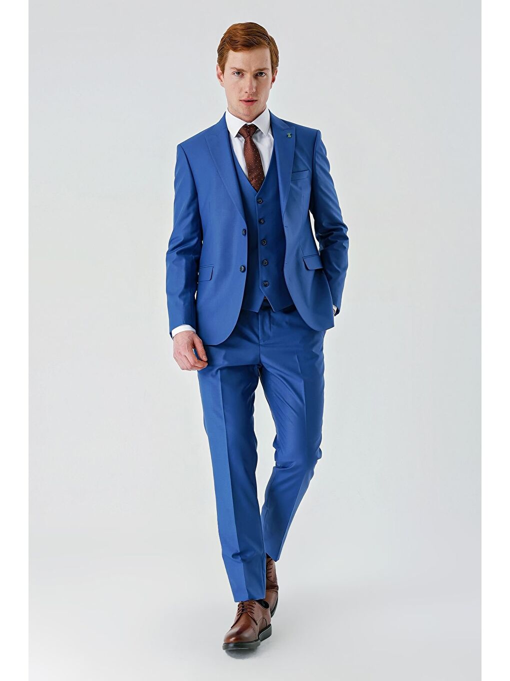 Mavi Saks Gabardin Kırlangıç Yaka Yelekli 6 Drop Slim Fit Klasik Takım Elbise 1001240187-1