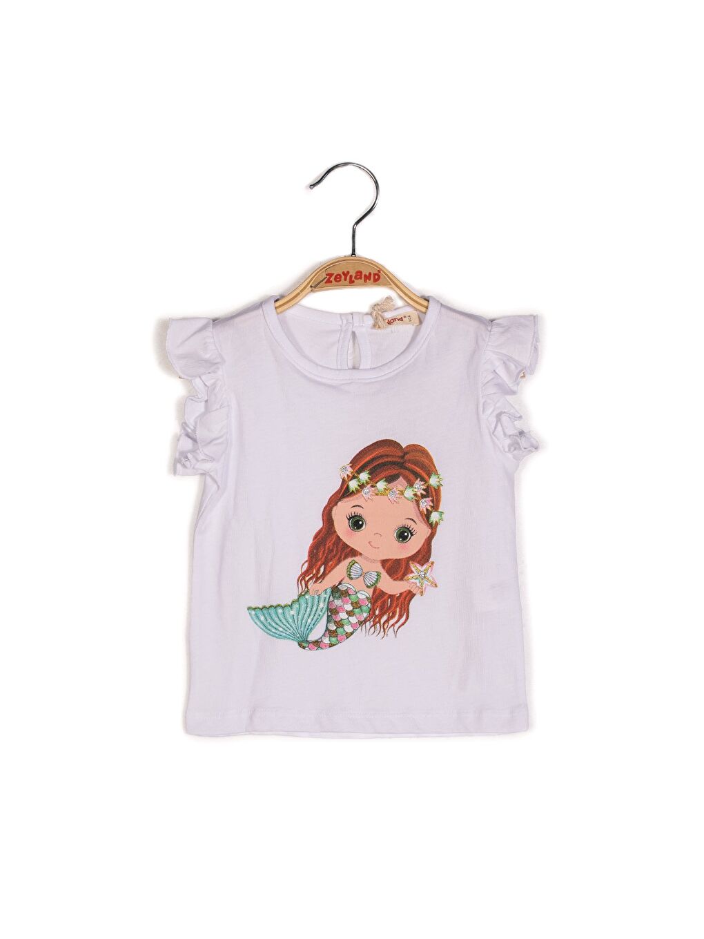 ZEYLAND Kız Bebek Deniz Kızı Baskılı Beyaz Kolları Fırfırlı T-Shirt - 2