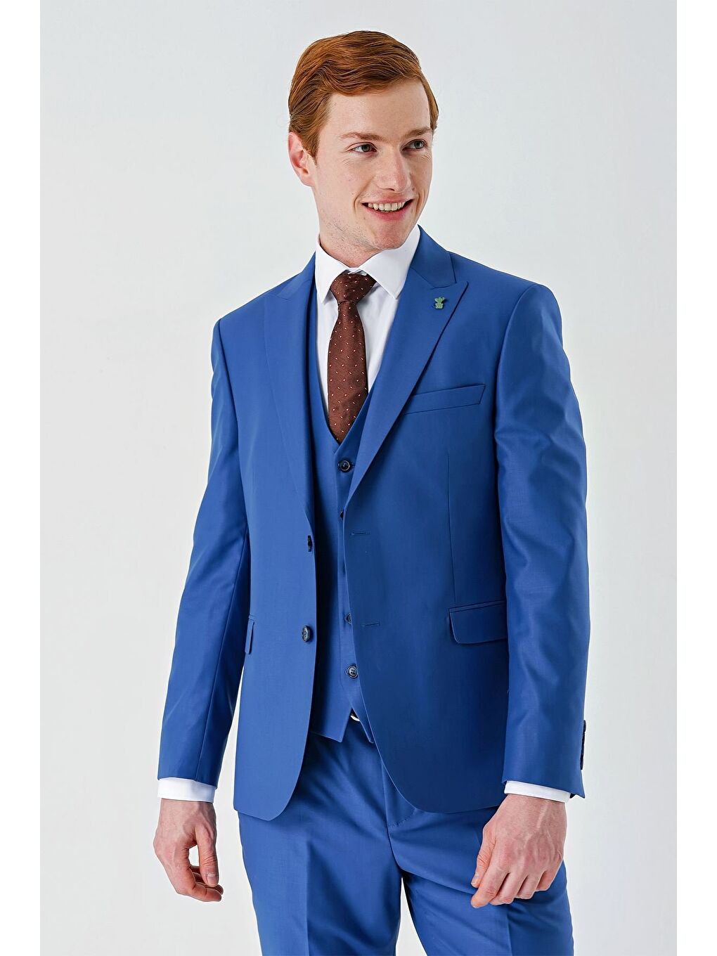 Mavi Saks Gabardin Kırlangıç Yaka Yelekli 6 Drop Slim Fit Klasik Takım Elbise 1001240187-4