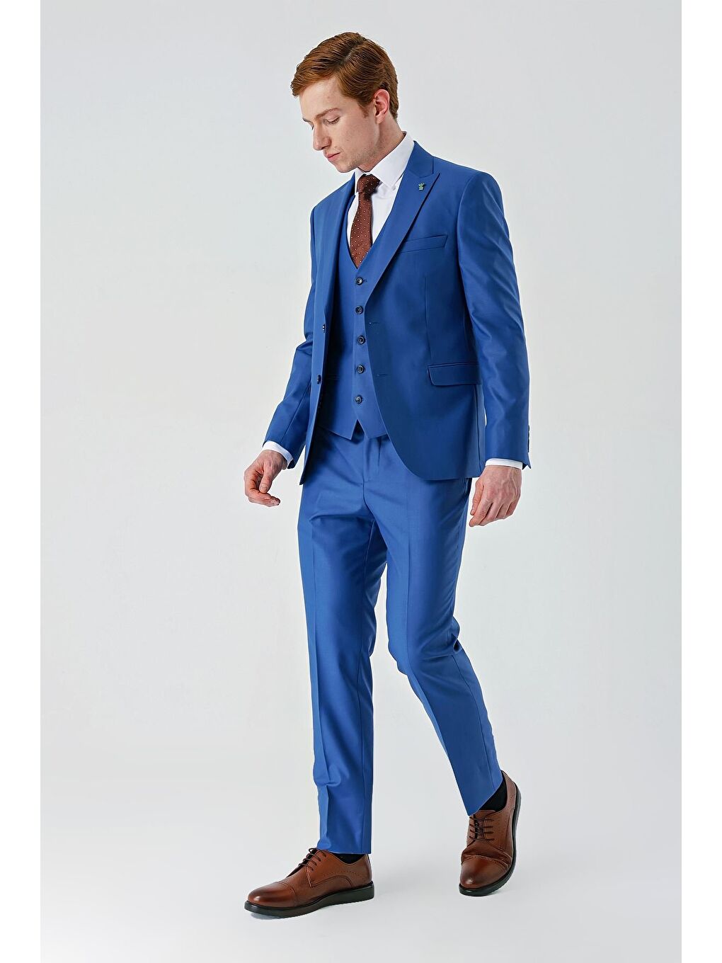 Mavi Saks Gabardin Kırlangıç Yaka Yelekli 6 Drop Slim Fit Klasik Takım Elbise 1001240187-5