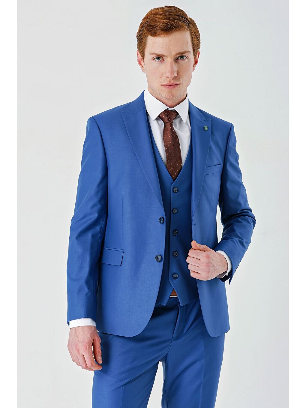 Mavi Saks Gabardin Kırlangıç Yaka Yelekli 6 Drop Slim Fit Klasik Takım Elbise 1001240187-6