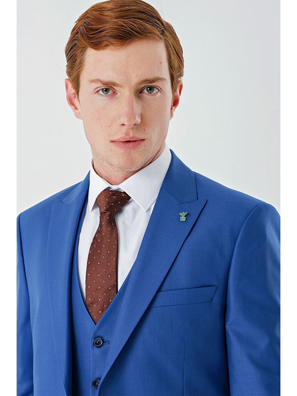 Mavi Saks Gabardin Kırlangıç Yaka Yelekli 6 Drop Slim Fit Klasik Takım Elbise 1001240187-7