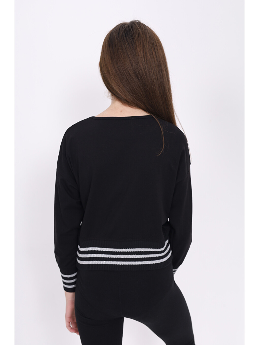 Ekru Kız Çocuk Sweatshirt Black Varak Baskılı-3