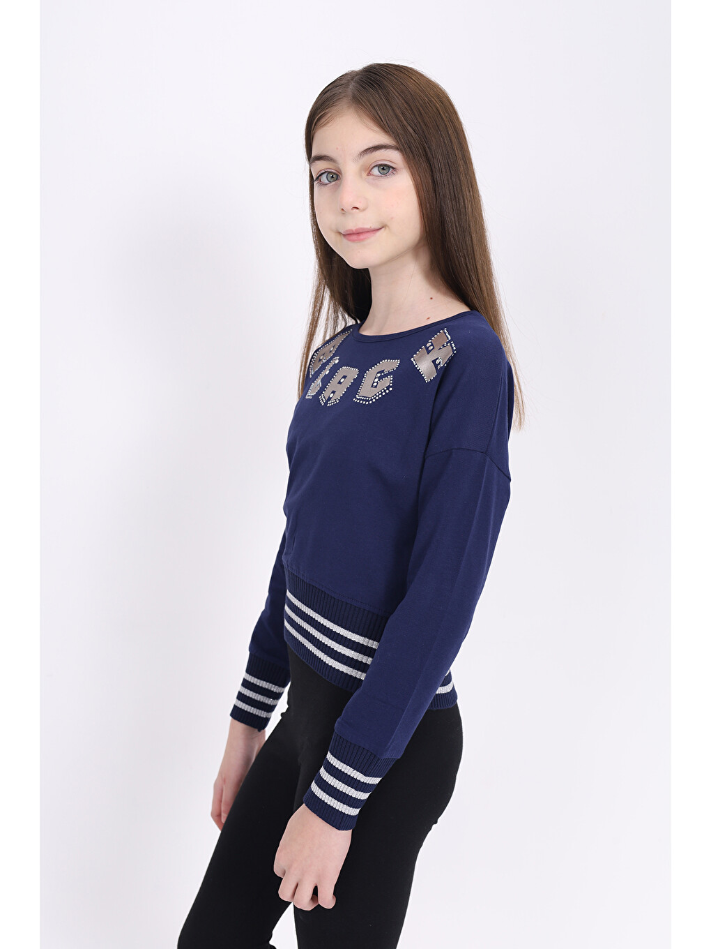 Ekru Kız Çocuk Sweatshirt Black Varak Baskılı-7